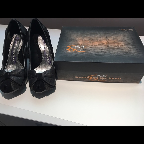 Black heels with corduroy and plaid bows, size 39 - Picture 7 of 8